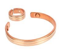 Touchstone Handcrafted Copper Magnetic Hand Forged With Solid And High Gauge Spiral Wire Braided Pattern Minimalistic Elegance Pure Copper Bracelet And Matching Ring In Two Tones