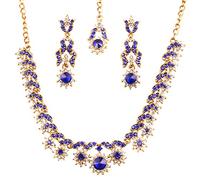 Touchstone Hollywood Glamour white/blue crystals light jewelry necklace set in antique gold tone for women