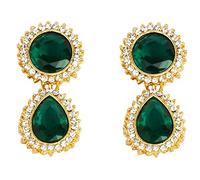 Touchstone Hollywood Glamour white crystals faux emerald designer jewelry earrings in gold tone for women