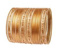 Touchstone Indian Bollywood Colorful 2 Dozen Bangle Collection Golden Glitters Textured Golden Color Designer Jewelry Special Bangle Bracelets Set of 24 in Gold Tone for Women.
