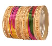 Touchstone Indian Bollywood "Colorful 2 Dozen Bangle Collection" Golden Glitters Textured Multicolor Color Large Size Designer Jewelry Special Bangle Bracelets Set Of 24 In Gold Tone For Women.