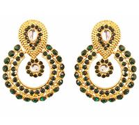 Touchstone Indian Bollywood Round Bali Shape Traditional Kundan Polki Jadau Faux Black Onyx Long Bridal Designer Jewelry Chandelier Earrings For Women In Antique Gold Tone.