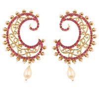Touchstone Indian Bollywood traditional style beautiful wire work curved shape faux pearl and pink fuchsia bridal designer jewelry earrings for women in antique gold toneDGET-521-10PZ-G_Dec24