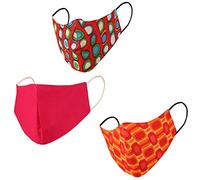 Touchstone Indian Heritage Fabric Small Size Face Masks Reusable Machine Washable Handcrafted Cotton Double Layer for women. (Pack of 3). Blue Pink Red