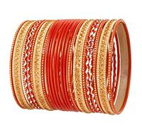 Touchstone New Colorful 2 Dozen Bangle Collection Indian Bollywood Alloy Metal Textured Carrot Orange Designer Jewelry Special Large Size Bangle Bracelets Set of 24. in Antique Gold Tone for Women