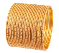 Touchstone New Colorful 2 Dozen Bangle Collection Indian Bollywood Alloy Metal Textured Mustard Yellow Color Jewelry Special Large Size Bangle Bracelets Set of 24 in Antique Gold Tone for Women