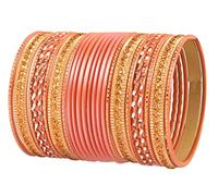 Touchstone NEW Colorful 2 Dozen Bangle Collection Indian Bollywood Alloy Metal Textured Peach Golden Color Designer Jewelry Bangle Bracelets Set Of 24 In Antique Gold Tone For Women.