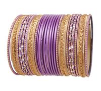 Touchstone NEW Colorful 2 Dozen Bangle Collection Indian Bollywood Alloy Metal Textured Purple Golden Designer Special Large Size Bangle Bracelets Set Of 24. In Antique Gold Tone For Women
