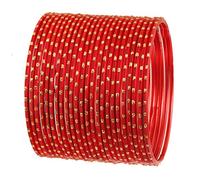 Touchstone New Colorful 2 Dozen Bangle Collection Indian Bollywood Alloy Metal Textured Red Color Designer Jewelry Special Large Size Bangle Bracelets Set of 24 in Antique Gold Tone for Women