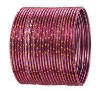 Touchstone NEW Colorful 2 Dozen Bangle Collection Indian Bollywood Alloy Metal Textured Silky Magenta Designer Jewelry Special Large Size Bangle Bracelets Set of 24 in Antique Gold Tone for Women