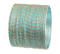 Touchstone New Colorful 2 Dozen Bangle Collection Indian Bollywood Alloy Metal Textured Sky Blue Color Designer Jewelry Special Large Size Bangle Bracelets Set of 24 in Antique Gold Tone for Women