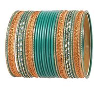 Touchstone NEW Colorful 2 Dozen Bangle Collection Indian Bollywood Alloy Metal Textured Tea Green Designer Jewelry Special Large Size Bangle Bracelets Set Of 24 In Antique Gold Tone For Women