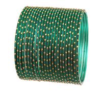 Touchstone New Colorful 2 Dozen Bangle Collection Indian Bollywood Alloy Metal Textured Teal Green Designer Jewelry Special Large Size Bangle Bracelets Set of 24 in Antique Gold Tone for Women