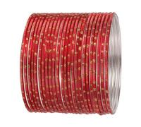 Touchstone New Colorful 2 Dozen Bangle Collection Indian Bollywood Hand Peeled Metal Golden Dots Textured Hot Red Designer Jewelry Bracelets Bangle Bracelets Set of 24. for Women