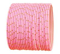 Touchstone New Colorful Bangle Collection Indian Bollywood Exclusive Golden Glaze Pink Color Designer Jewelry Special Large Size Bangle Bracelets. Set of 24 for Women.