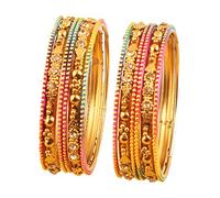 Touchstone NEW Colorful Bangles Collection Indian Bollywood Enchanting Multicolor Faux Silk Thread Yellow Rhinestone Designer Jewelry Bangle Bracelets. Set of 13. in Antique Gold Tone for Women.