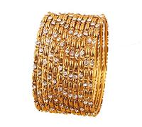 Touchstone New Golden Bangle Collection Indian Bollywood Charming Look Embellished with Yellow Color Rhinestone Thin Designer Jewelry Bangle Bracelets Set of 12. in Antique Gold Tone for Women.