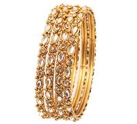 Touchstone NEW Golden Bangle Collection Indian Bollywood Classy Mughal Era Inspired Kundan Filigree Designer Jewelry Bangle Bracelets. Set of 4 In Antique Gold Tone For Women.