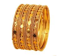Touchstone New Golden Bangle Collection Indian Bollywood Floral Work and Beaten Metal Designer Jewelry B Angle Bracelets. Set of 12. in Antique Gold Tone for Women.