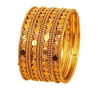 Touchstone New Golden Bangle Collection Indian Bollywood Floral Work and Beaten Metal Designer Jewelry B Angle Bracelets. Set of 12. in Antique Gold Tone for Women.