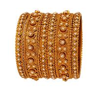 Touchstone New Golden Bangle Collection Indian Bollywood Stunning Look Whiter Rhinestone Charming Designer Jewelry Bangle Bracelets Set of 6 in Antique Gold Tone.for Women.