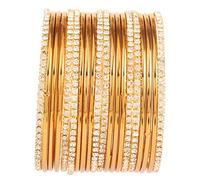Touchstone New Golden Bangle Collection Indian Bollywood Traditional Yellow Rhinestone Plain Golden Designer Jewelry Bangle Bracelets Set of 20. in Antique Gold Tone for Women.