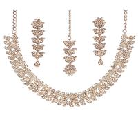 Touchstone NEW Hollywood Glamour White Crystals Paisley Motif Grand Jewelry Mangtika Necklace Set in Silver Tone For Women