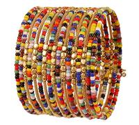 Touchstone New Indian Bollywood Beautiful Beaten Metal Beads Multi Color Glass Beads Wire Layers Wrist Enhancer Openable Cuff Bracelet in Gold Tone for Women.