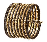 Touchstone New Indian Bollywood Beautiful Beaten Metal Black Color Glass Beads Wire Layers Beads Wrist Enhancer Openable Cuff Bracelet in Gold Tone for Women.
