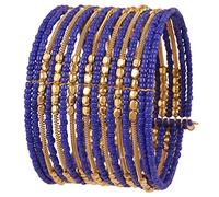 Touchstone New Indian Bollywood Beautiful Beaten Metal Navy Blue Color Glass Beads Wire Layers Beads Wrist Enhancer Openable Cuff Bracelet in Gold Tone for Women.