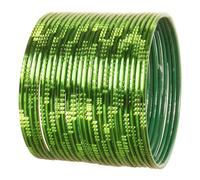 Touchstone NEW Indian Bollywood Choice Handcrafted Exemplary Peeled Deep Ditch Surface Vintage Textured Green Color Wow Designer Jewelry Bangle Bracelets Set Of 24. For Women.
