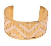 Touchstone NEW Indian Bollywood Current Fashion Handcrafted Beautiful Woven Pattern White Color Designer Jewelry 1.50 Inches Thick Cuff Bracelet In Gold Tone For Women.