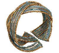 Touchstone New Indian Bollywood Desire Beautiful Beaten Brass Blue Glass Pipe Beads Wrist Decorative Designer Jewelry Cuff Bracelet in Antique Gold Tone for Women