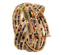 Touchstone New Indian Bollywood Desire Beautiful Beaten Brass Multicolor Glass Pipe Beads Wrist Decorative Designer Jewelry Cuff Bracelet in Antique Gold Tone for Women