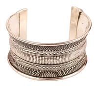 Touchstone New Indian Bollywood Desire Brass Base Exclusive Innovative Finely Crafted Braided Wires Wrist Enhancer 1.40 Inches Free Size Cuff Bracelet in Silver Tone for Women.