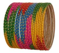 Touchstone NEW Indian Bollywood Fashion Handcrafted Beautifully Trimmed Edges Textured Gorgeous Multicolor Golden Dots Designer Jewelry Bracelets Bangle. Set Of 24 For Women.