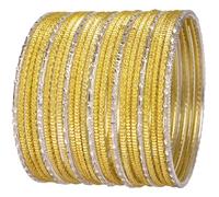 Touchstone NEW Indian Bollywood Fashion Handcrafted Peeled Pattern Textured Lemon Color Golden Dotted Silver Mixed Stylish Designer Jewelry Bracelets Bangle. Set of 25. for Women.