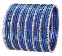Touchstone New Indian Bollywood Fashion Handcrafted Pretty Peeled Pattern Textured Dark Blue Golden Silver Mixed Awesome Designer Jewelry Bracelets Bangle. Set of 25. for Women.
