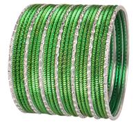 Touchstone New Indian Bollywood Fashion Handcrafted Pretty Peeled Pattern Textured Dark Green Golden Silver Mixed Stylish Designer Jewelry Bracelets Bangle. Set of 25. for Women.