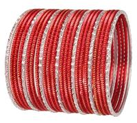 Touchstone New Indian Bollywood Fashion Handcrafted Pretty Peeled Pattern Textured Red Golden Dots Silver Mixed Attractive Designer Jewelry Bracelets Bangle. Set of 25. for Women.