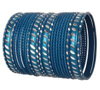 Touchstone NEW Indian Bollywood Fashion Trend Handcrafted Exotic Cut Metal Grain Work Textured Blue Color Wrist Beautifier Designer Jewelry Bracelets Bangle. Set Of 24. For Women