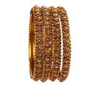 Touchstone New Indian Bollywood Fine Workmanship Peeled Metal Citrine Rhinestones Designer Jewelry Bracelets Bangle Set of 4 in Antique Gold Tone for Women.