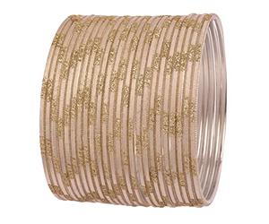 Touchstone NEW Indian Bollywood Fresh Fashion Trend Setter Engraved Work Scintillating Rhinestone Beige Pastel Color Designer Jewelry Adorable Bracelets Bangle. Set Of 24.For Women.