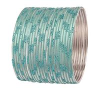 Touchstone NEW Indian Bollywood Fresh Fashion Trend Setter Engraved Work Scintillating Rhinestone Cool Sky Blue Pastel Designer Jewelry Adorable Bracelets Bangle. Set Of 24.For Women.