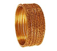 Touchstone New Indian Bollywood Golden Bangle Collection Beautiful Thin Zigzad Wire Golden Balls Charming Designer Jewelry Bangle Bracelets Set of 12. in Antique Gold Tone for Women.