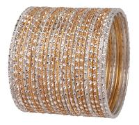 Touchstone NEW Indian Bollywood Gorgeous Handcrafted Hand Saw Peeled Pattern Golden Silver Mixed Effect Class Designer Jewelry Bracelets Bangle. Set Of 24. In Two Tones For Women