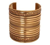 Touchstone NEW Indian Bollywood Handcrafted Etched Pretty Floral Dramatic Look Slip In Easy To Wear 3 Inches Designer Jewelry Cuff Bracelet In Gold Tone For Women.