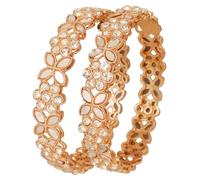 Touchstone NEW Indian Bollywood Handcrafted Floral Work Traditional Mughal Era Kundan Polki Diamond Look Designer Jewelry Thick Bracelets Bangle In Gold Tone. Set Of 2. For Women.