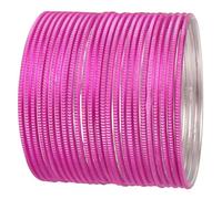 Touchstone New Indian Bollywood Handcrafted Peeled Pattern Italian Color Collection Pastel Fuchsia Color Wrist Enhancing Designer Jewelry Bracelets Bangle. Set of 24. for Women.