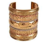 Touchstone NEW Indian Bollywood Handcrafted Pretty Floral Pattern Dramatic Look Slip In Easy To Wear 3 Inches Designer Jewelry Cuff Bracelet In Gold Copper Tones For Women.